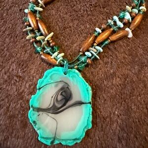 CJ Banks Turquoise and Brown Pendant Necklace